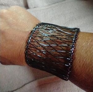 Wide gunmetal color wire cuff bracelet